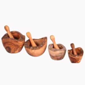 MORTIER ET PILON en bois d'olivier, fait main et artisanale.