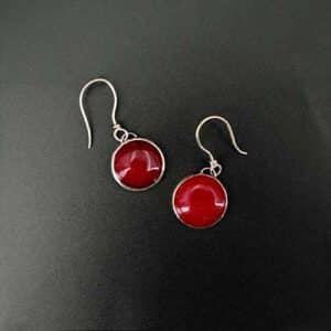 Boucle d'oreilles en argent et agate rouge