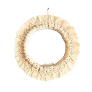 Miroir circulaire décoré en macramé blanc cassé