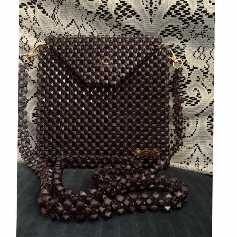 Sac Vintage Israël Jérusalem Perles Noires - Cordon - Unique